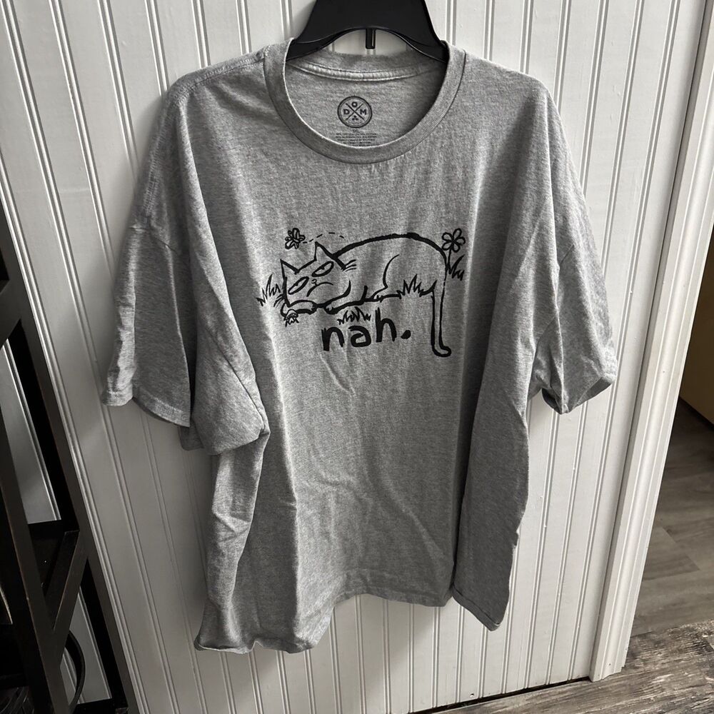 DOM Shirt Men Woman 3XL Gray Nah Cat Graphic Funny Lazy Cat Tee Preown chest 54"